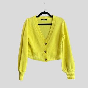 Elyse Walker Cropped Cardigan Sweater Cashmere Bright Yellow Size S